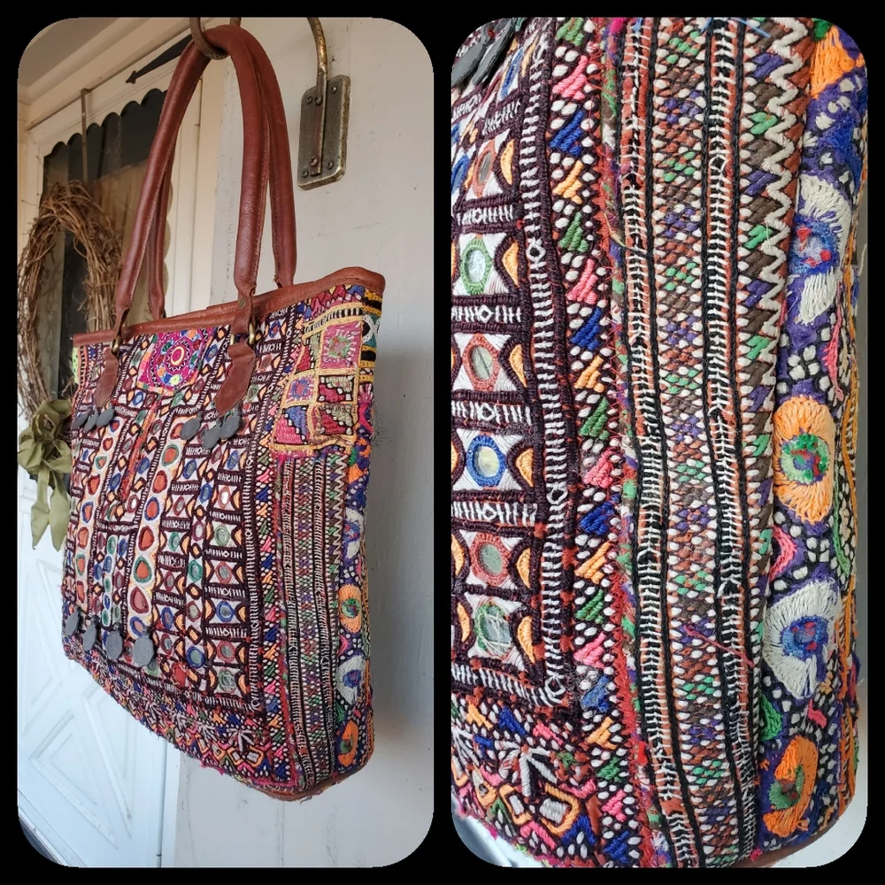 Artisan Banjara zari Boho Embroidered bag Handmade Patchwork Repurposed